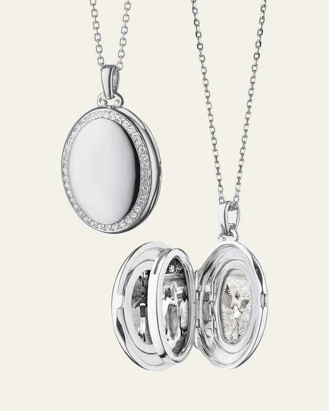 Sterling Silver Midi 4-Image Locket Necklace with White Sapphires, 32"